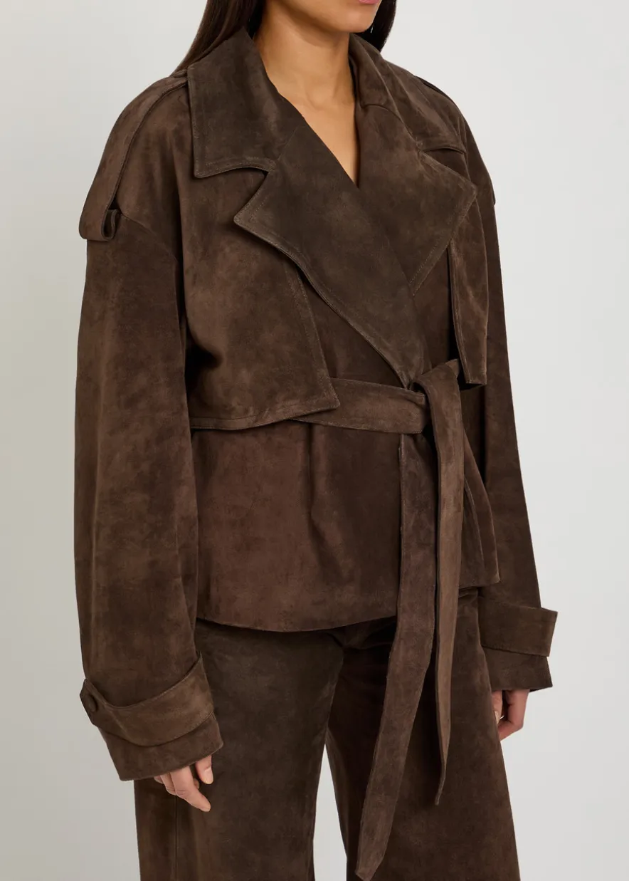Flamina belted suede trench jacket