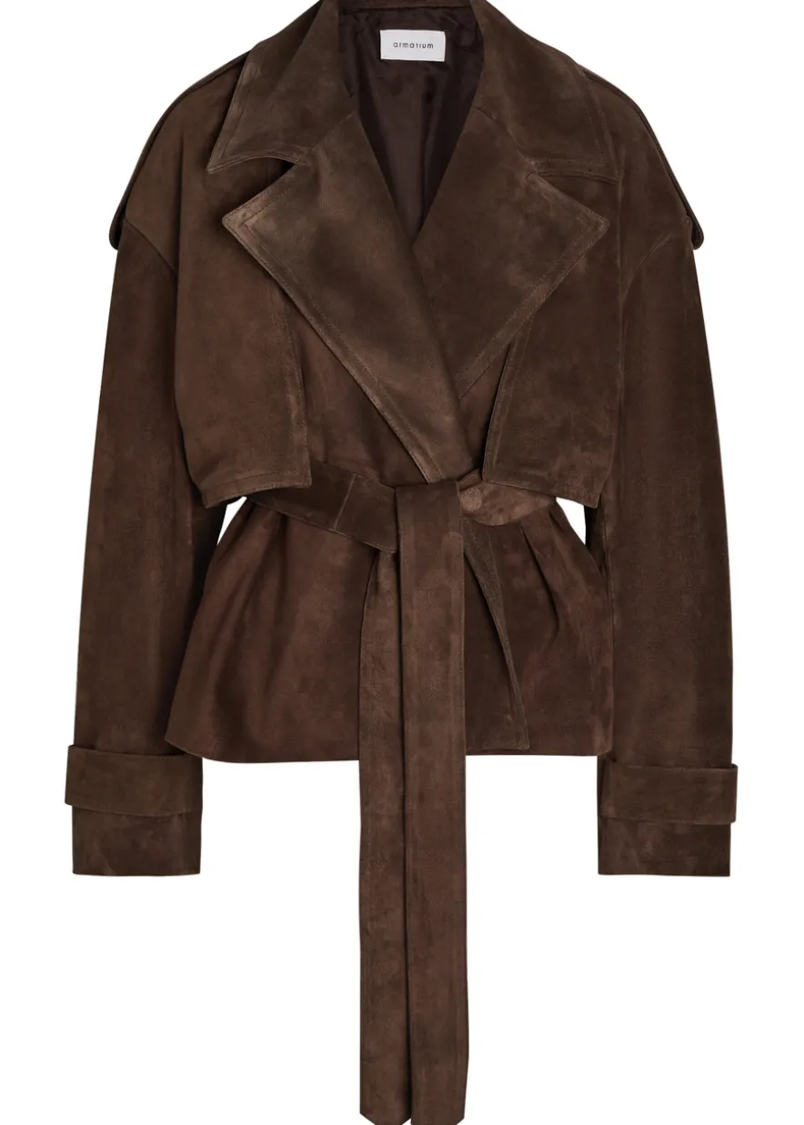 Flamina belted suede trench jacket