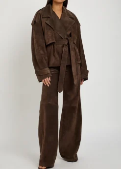 Flamina belted suede trench jacket