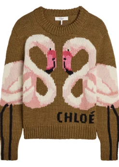 Flamingo and logo-intarsia wool jumper