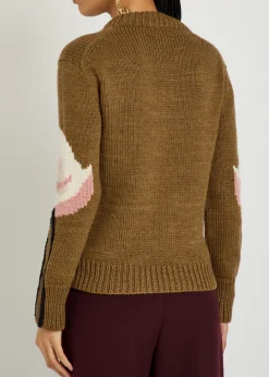 Flamingo and logo-intarsia wool jumper