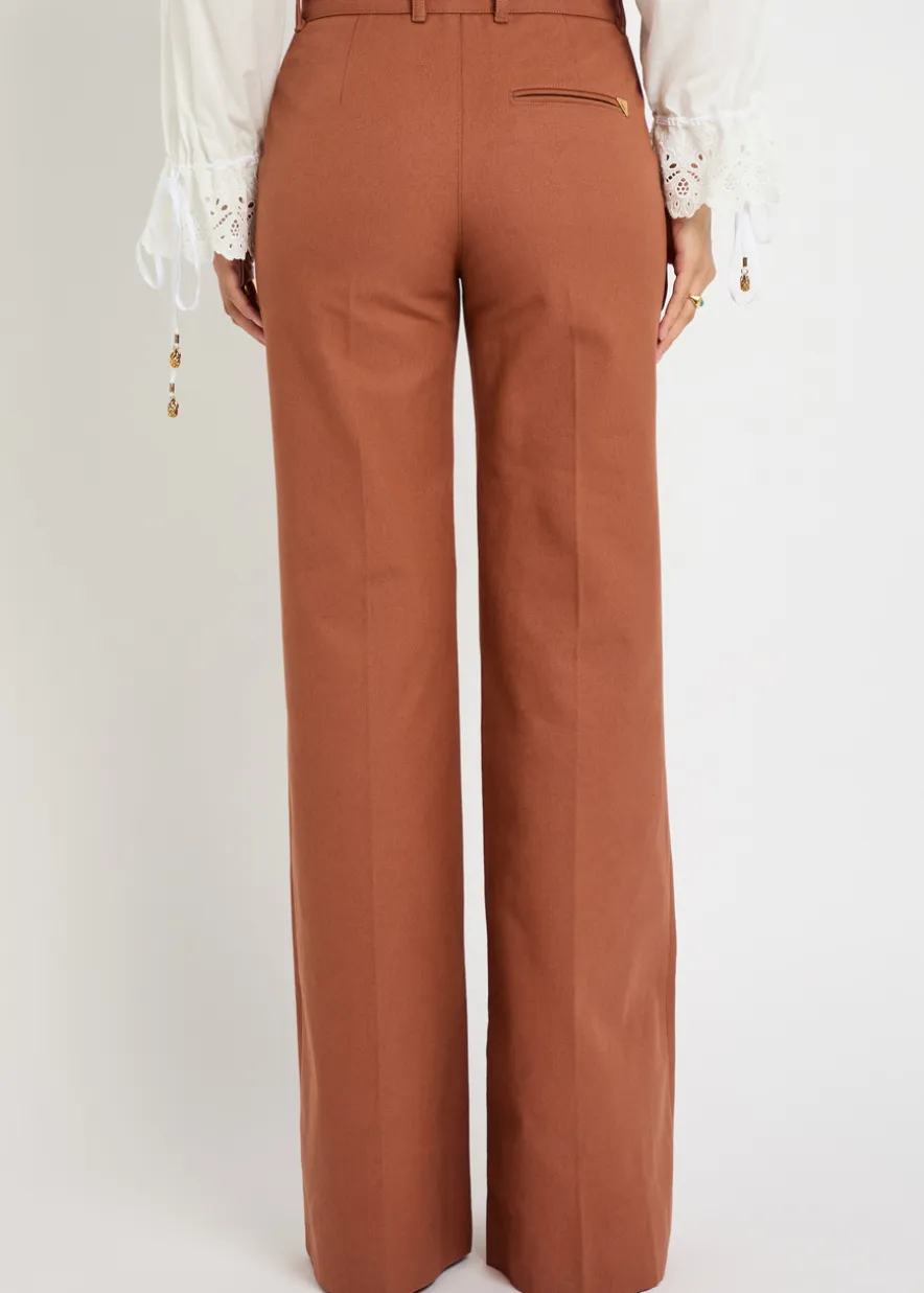 Flared-leg canvas trousers
