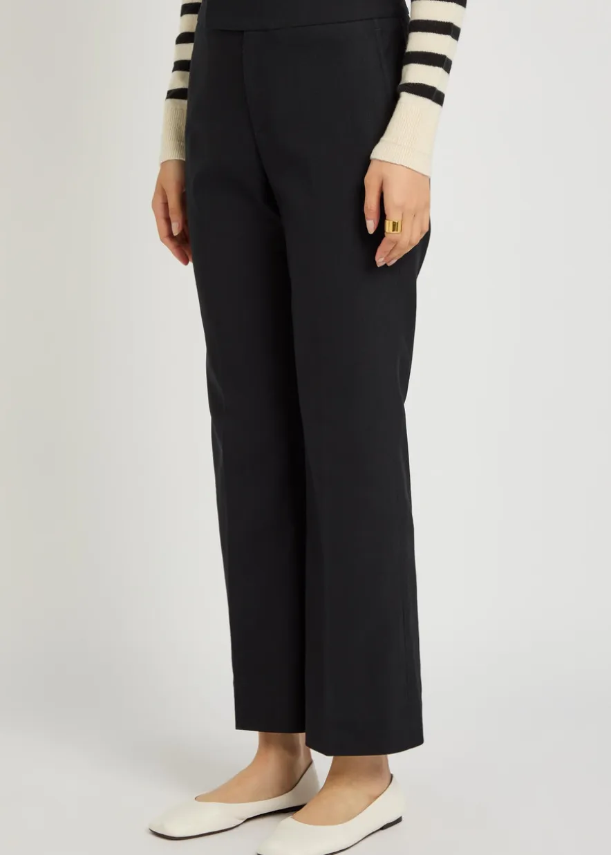Flared-leg cotton-twill trousers