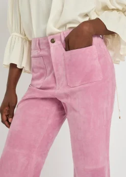 Flared-leg suede trousers
