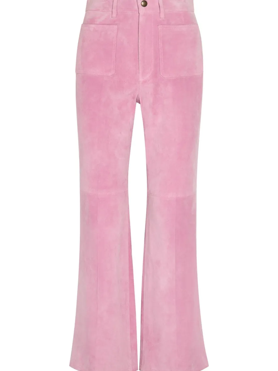 Flared-leg suede trousers