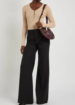 Flared-leg wool trousers