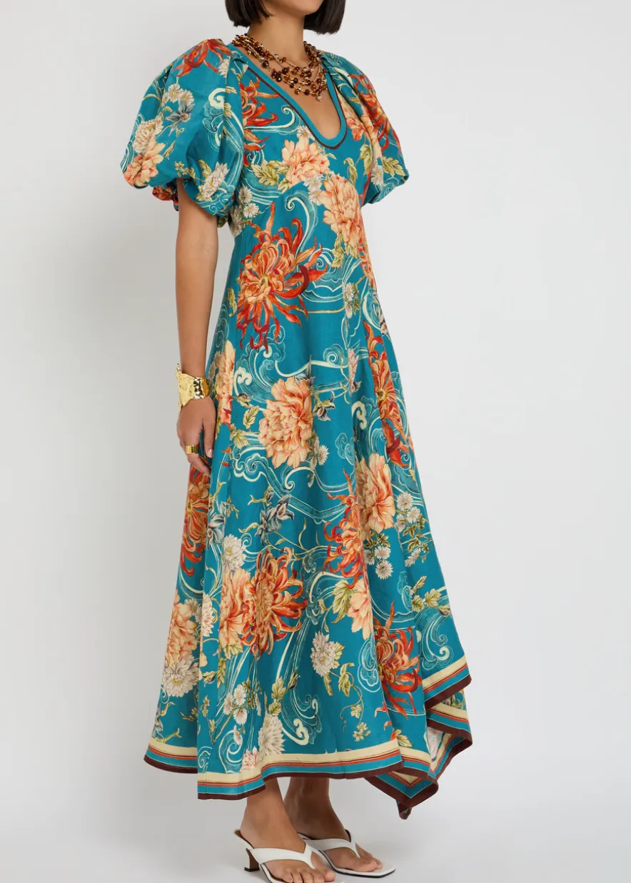 Fletcher floral-printed flax maxi dress
