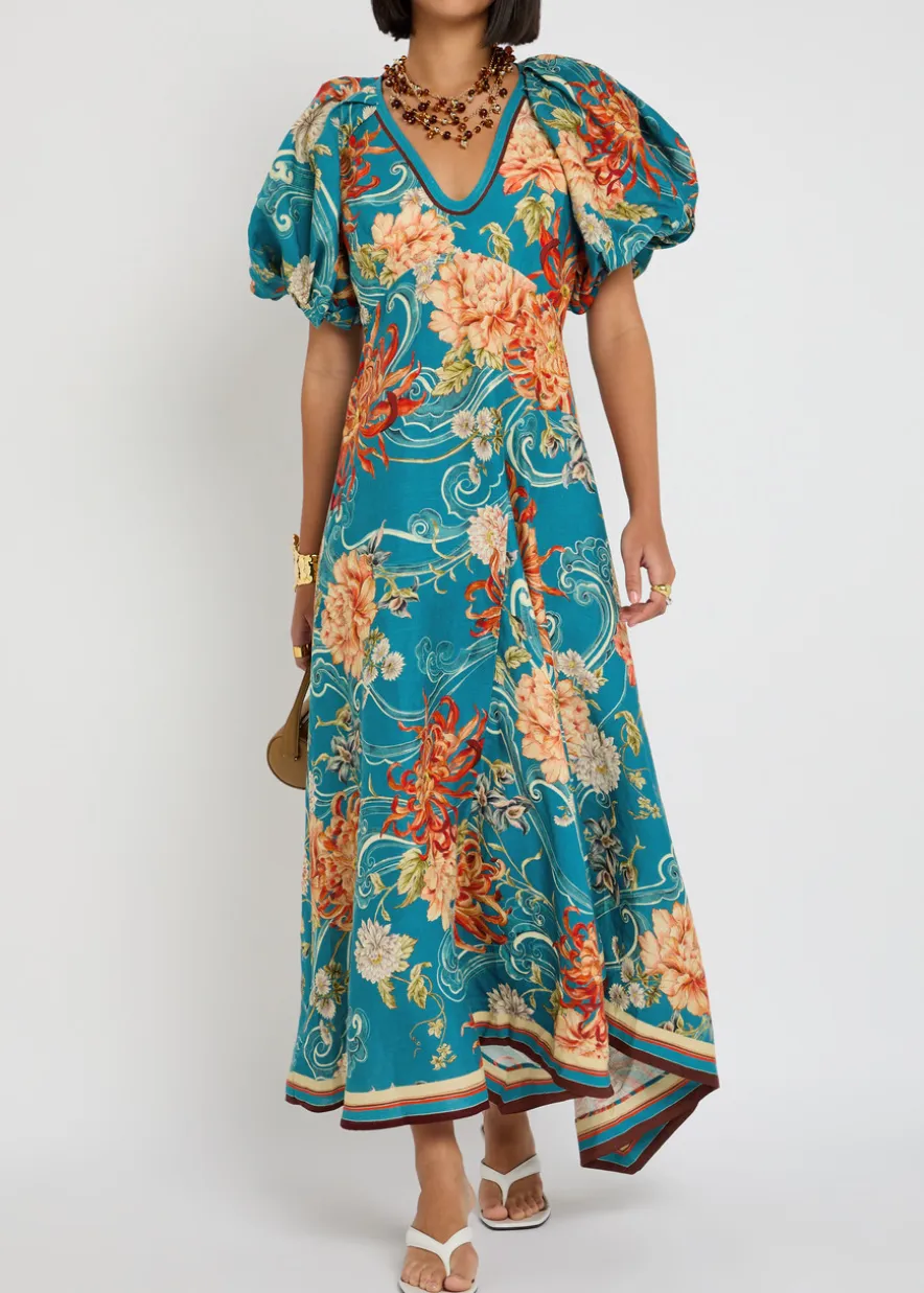 Fletcher floral-printed flax maxi dress