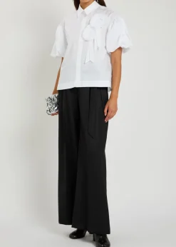 Floral-appliquéd cropped cotton-poplin shirt