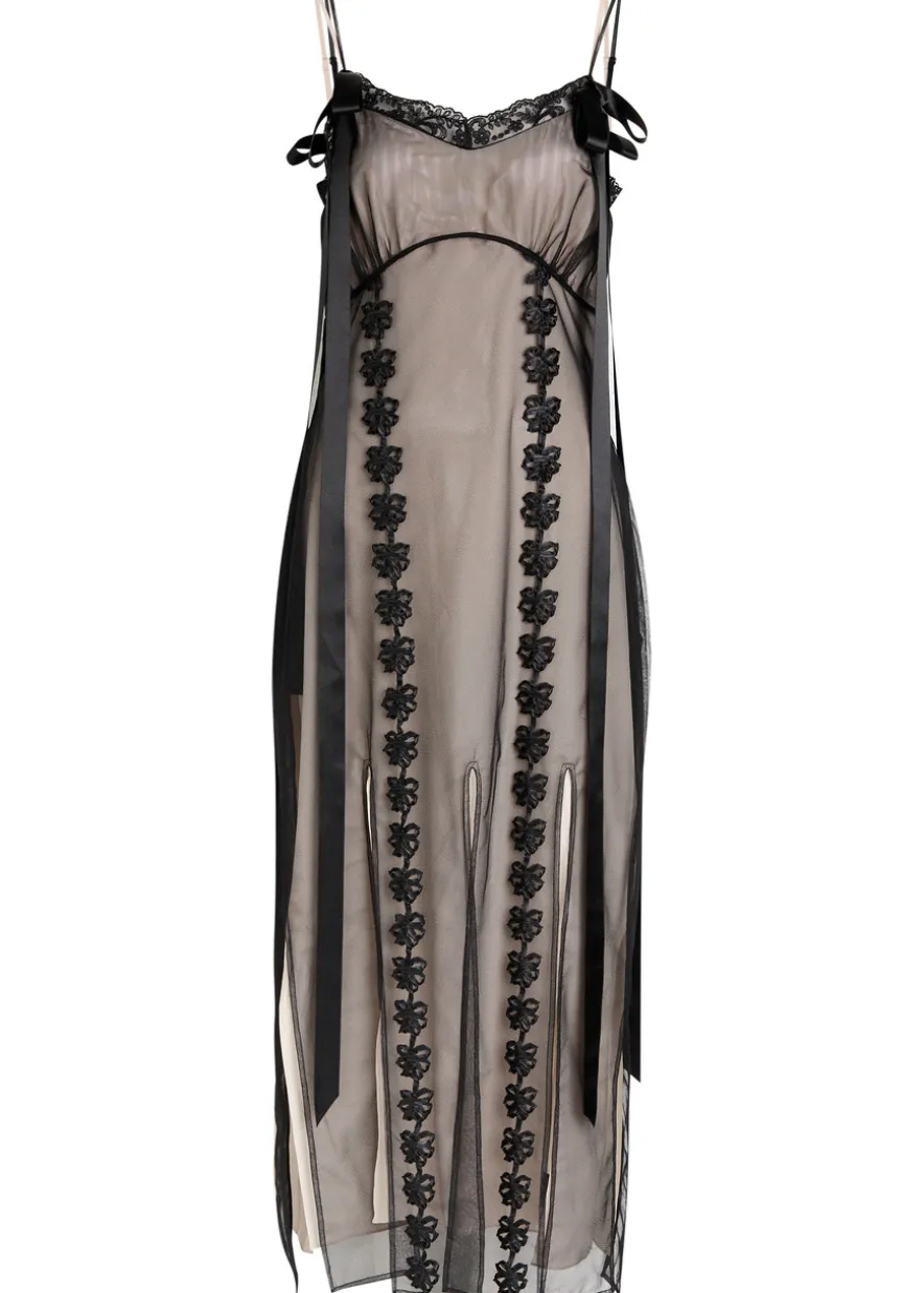 Floral-appliquéd tulle maxi dress