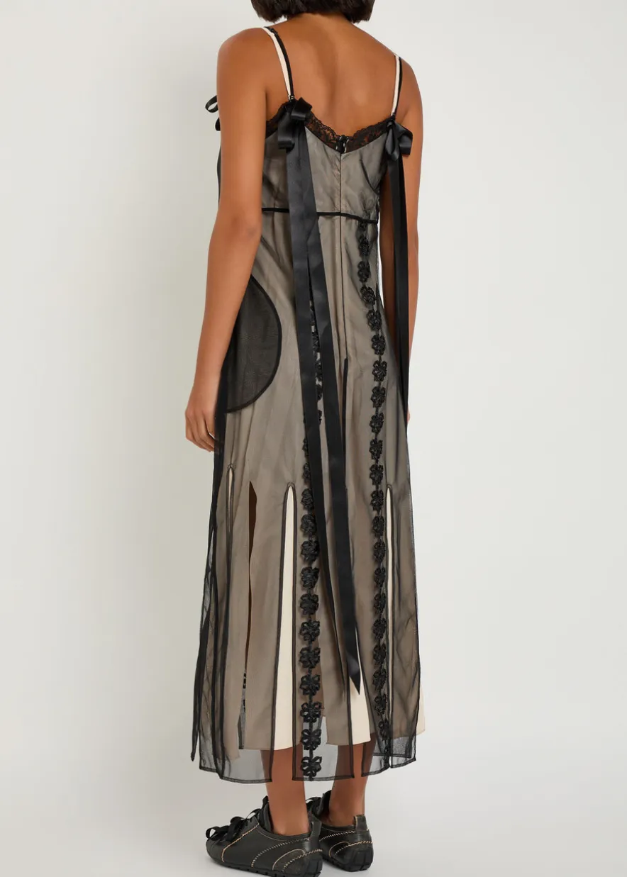 Floral-appliquéd tulle maxi dress