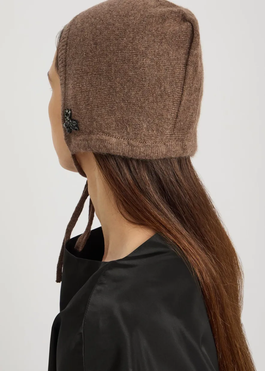 Floral crystal-embellished cashmere bonnet