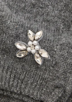 Floral crystal-embellished cashmere bonnet
