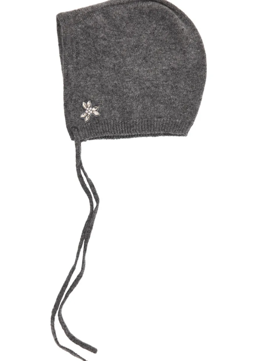 Floral crystal-embellished cashmere bonnet