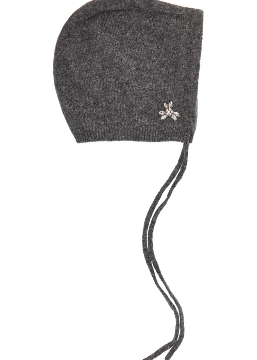Floral crystal-embellished cashmere bonnet