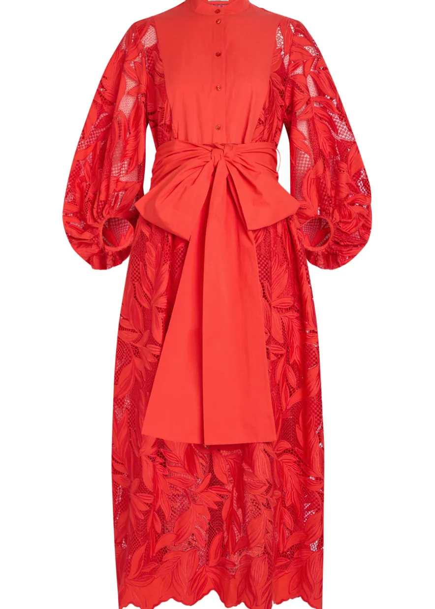 Floral cutwork poplin midi shirt dress