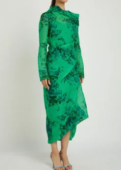 Floral draped cloqué midi dress
