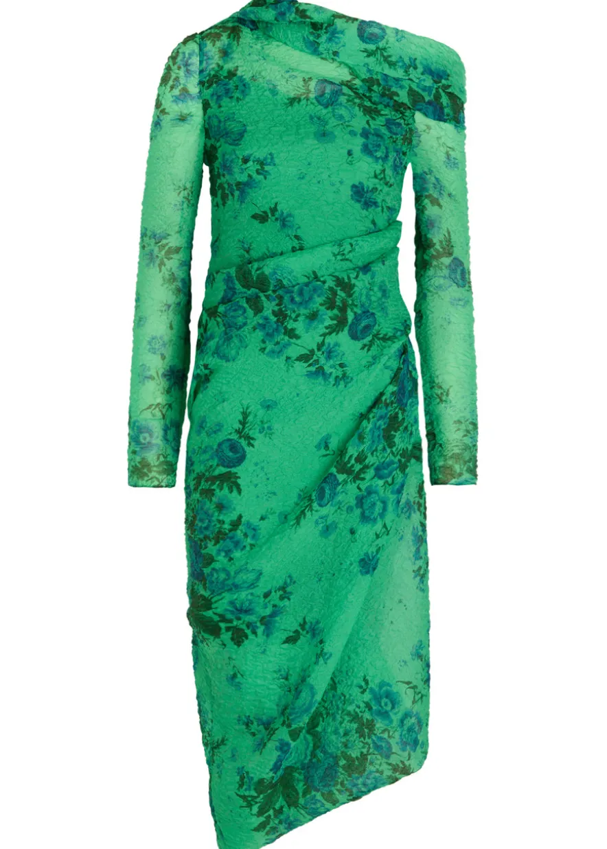 Floral draped cloqué midi dress