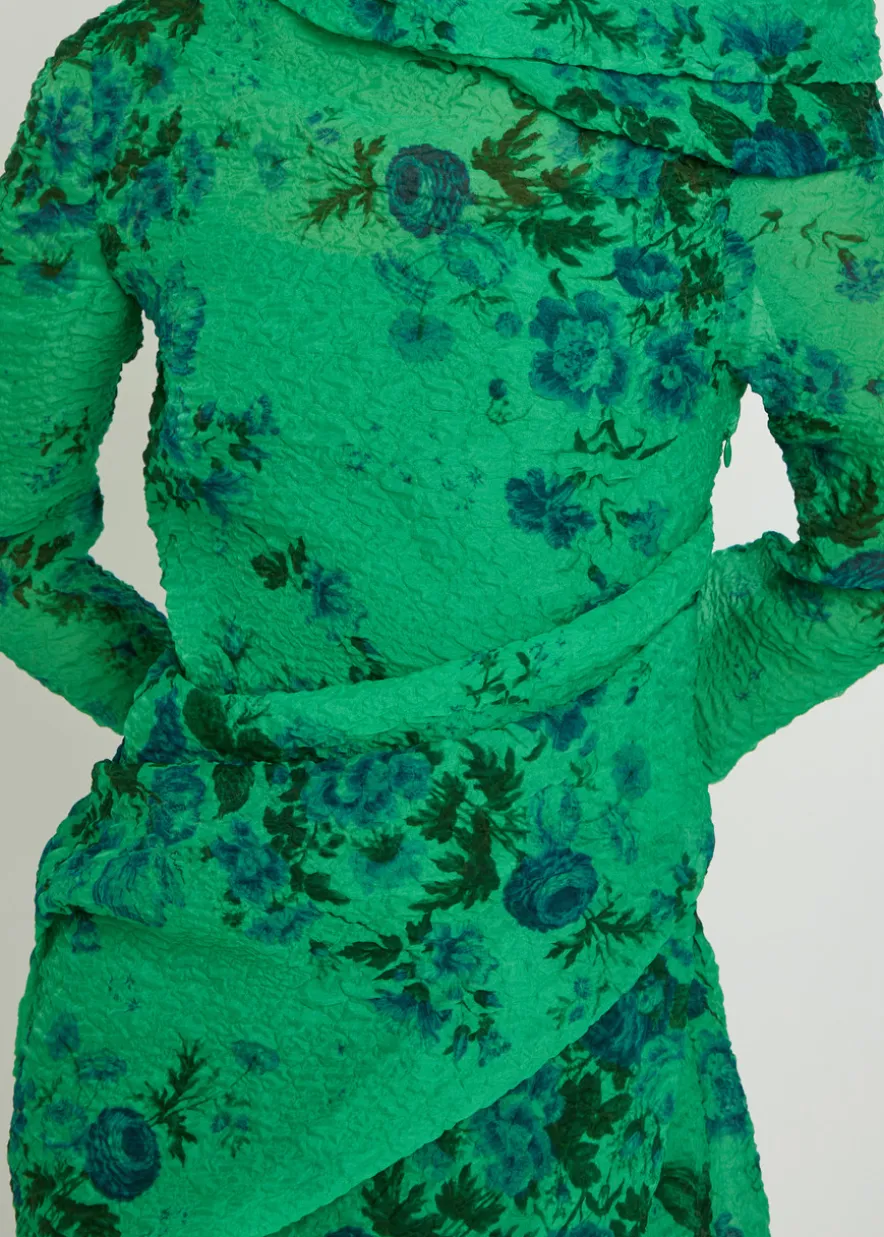 Floral draped cloqué midi dress