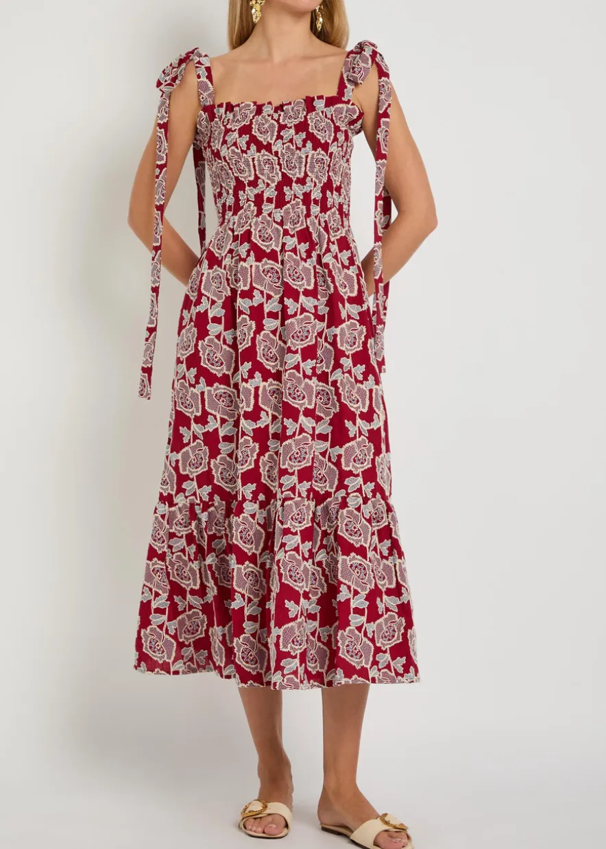 Floral-embroidered cotton-blend midi dress