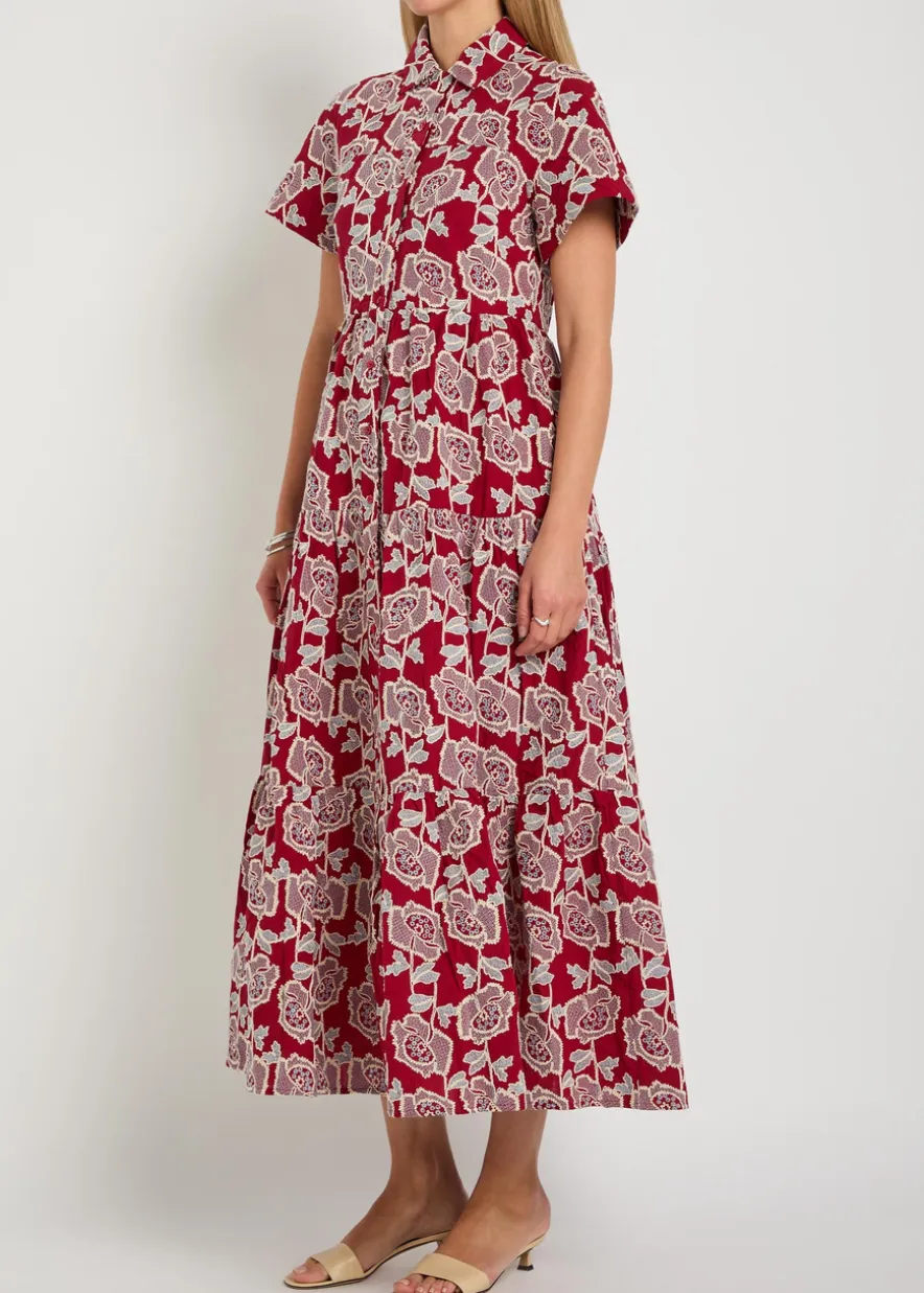Floral-embroidered cotton-blend midi shirt dress