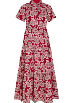 Floral-embroidered cotton-blend midi shirt dress