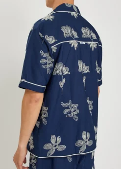 Floral-embroidered cotton-poplin shirt