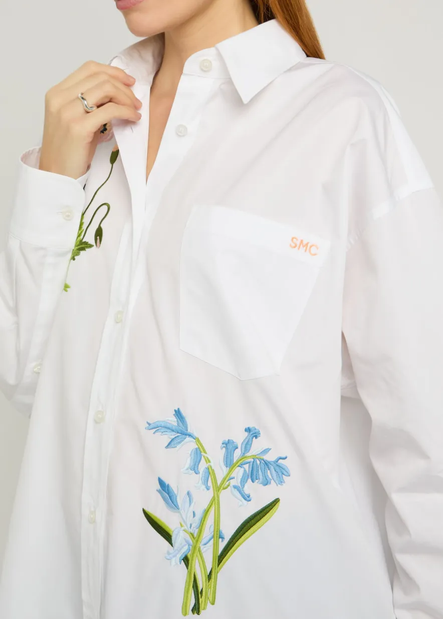 Floral-embroidered cotton-poplin shirt