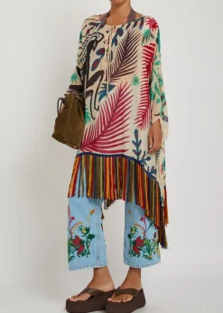 Floral-embroidered cropped straight-leg jeans