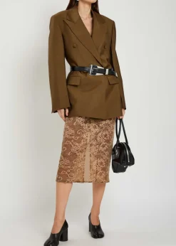 Floral-embroidered lace midi skirt