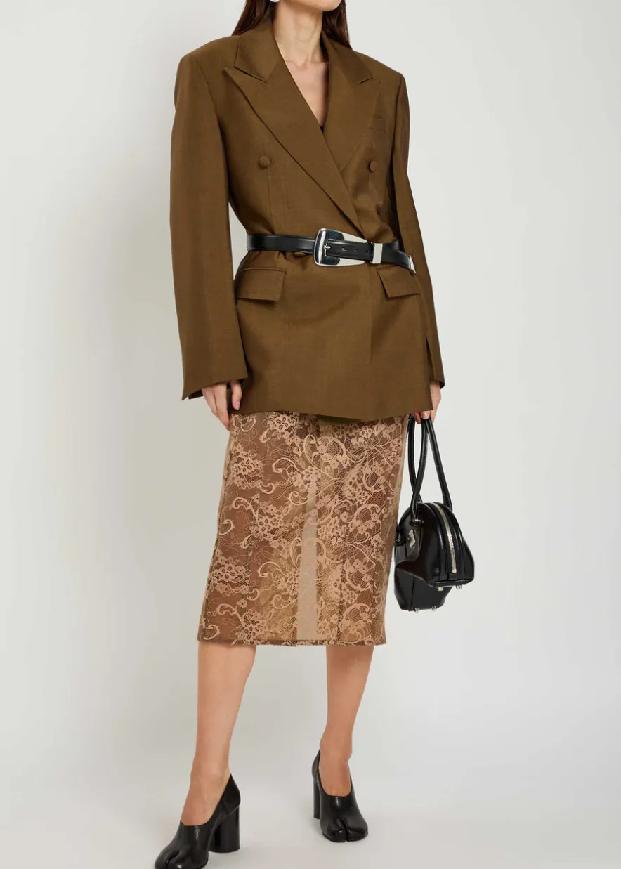 Floral-embroidered lace midi skirt