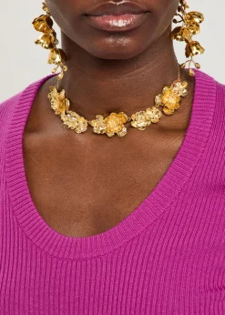 Floral gold-tone brass necklace