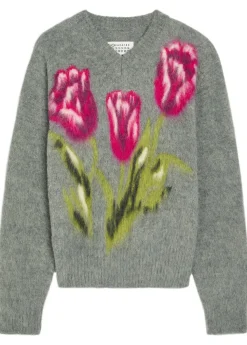 Floral-intarsia brushed wool-blend jumper