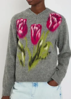 Floral-intarsia brushed wool-blend jumper
