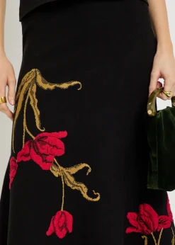Floral-intarsia knit midi skirt