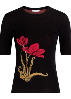 Floral-intarsia knit T-shirt