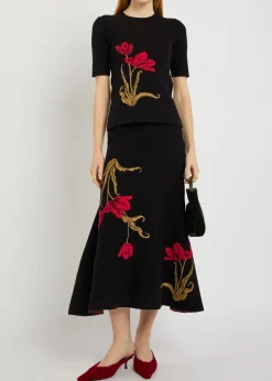 Floral-intarsia knit T-shirt