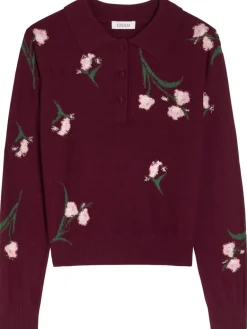 Floral-intarsia merino wool polo jumper