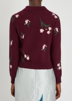 Floral-intarsia merino wool polo jumper