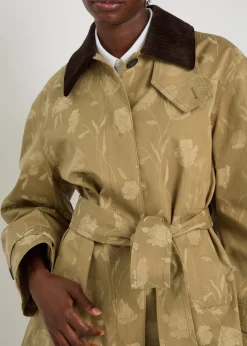 Floral-jacquard belted cotton jacket