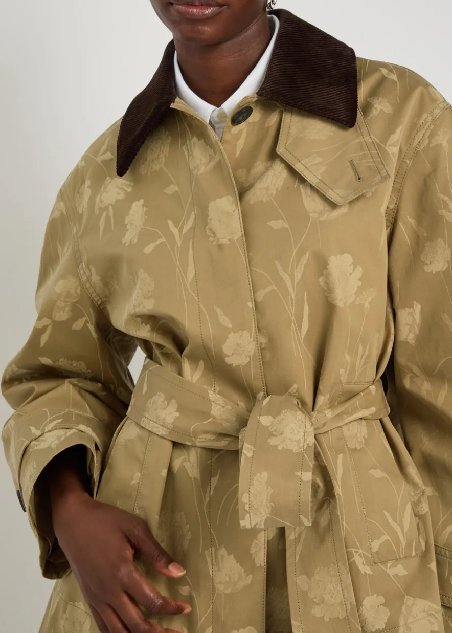 Floral-jacquard belted cotton jacket