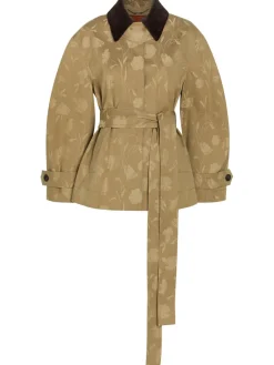 Floral-jacquard belted cotton jacket