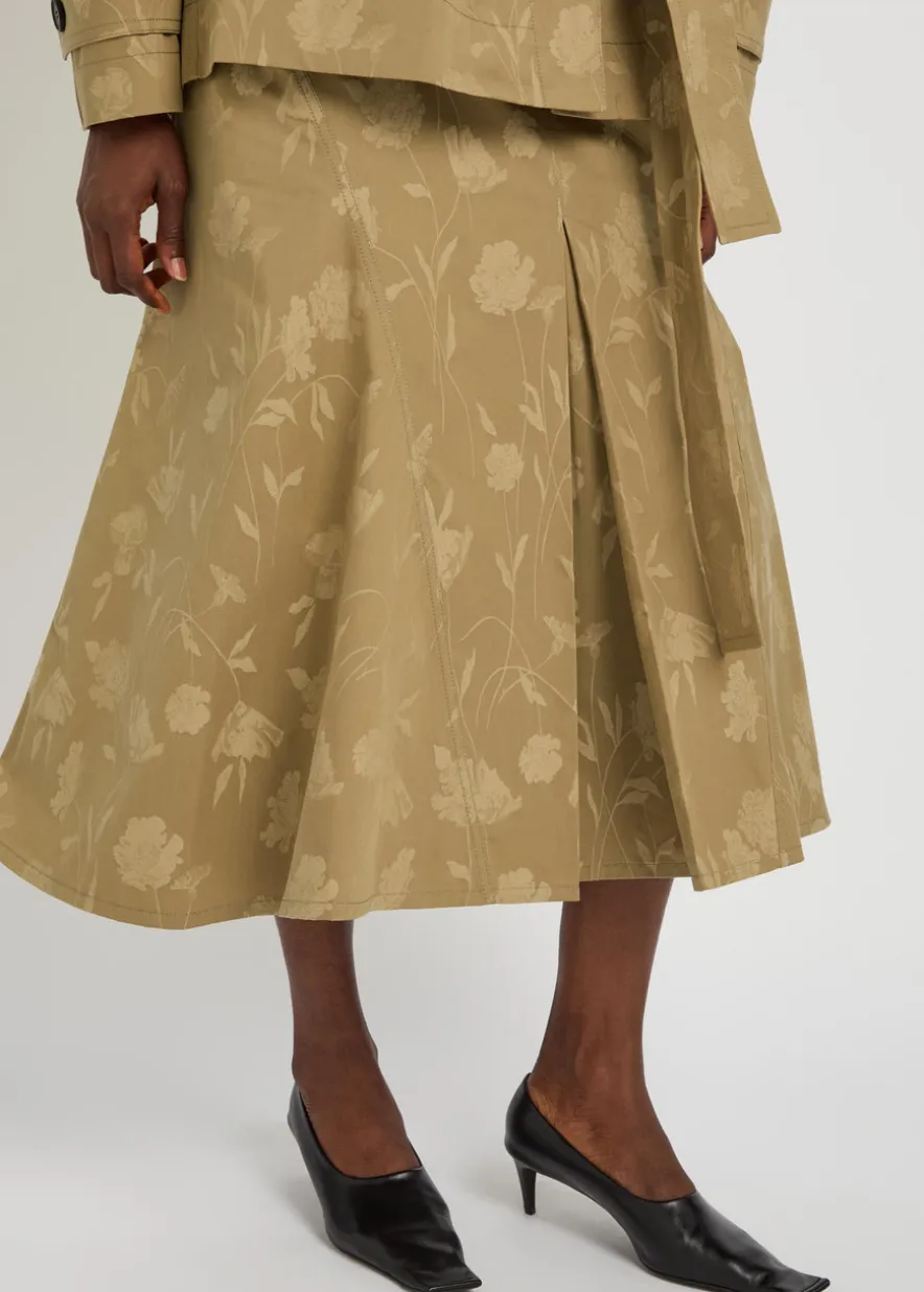 Floral-jacquard cotton midi skirt