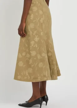 Floral-jacquard cotton midi skirt