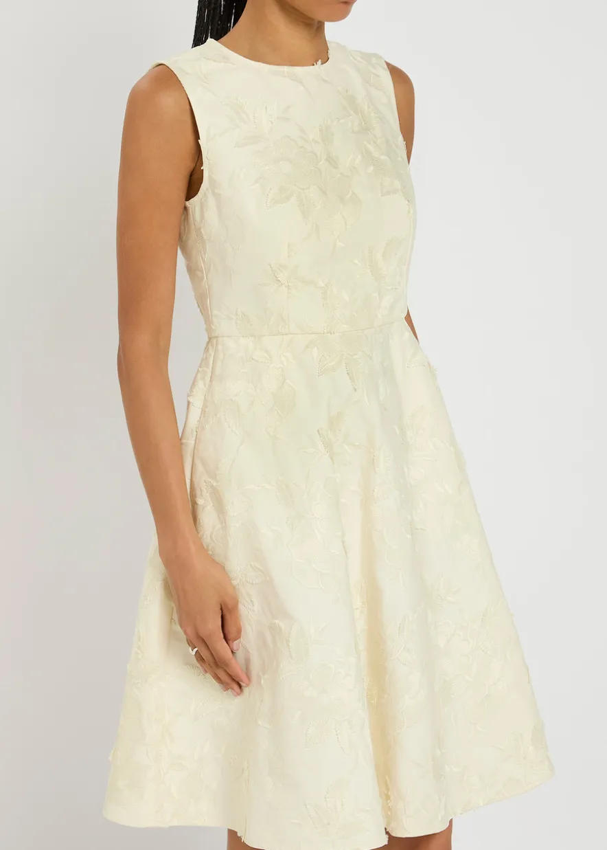 Floral-jacquard cotton-twill mini dress