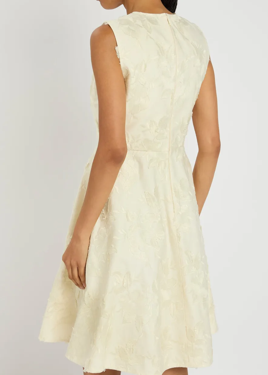 Floral-jacquard cotton-twill mini dress