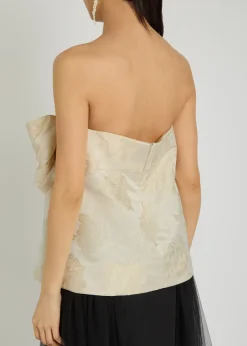 Floral-jacquard gathered satin top