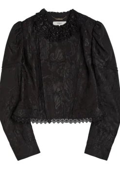 Floral-jacquard lace-trim woven jacket