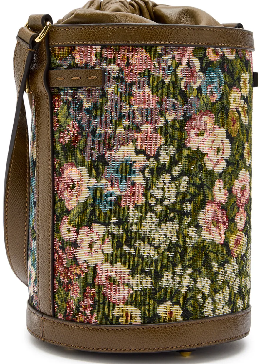 Floral-jacquard leather bucket bag