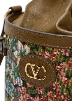 Floral-jacquard leather bucket bag